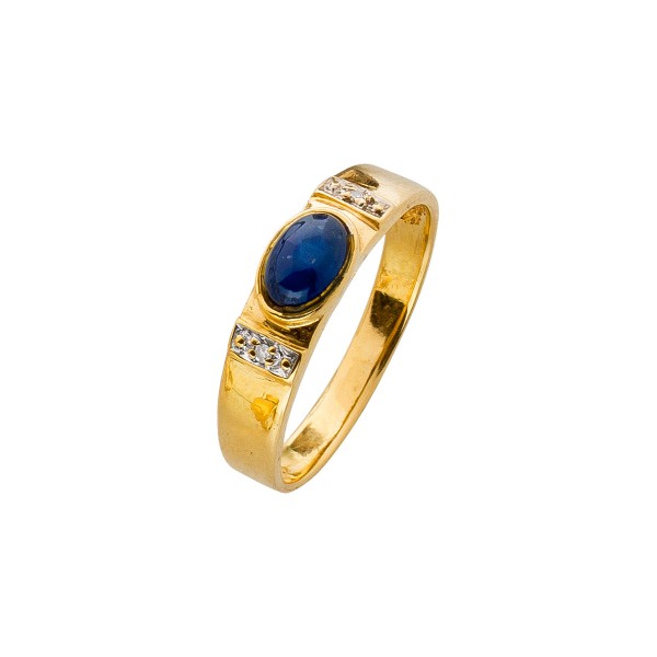 Ring – Diamantring Gelbgold 585 Saphir 2 Diamanten 8/8 W/P