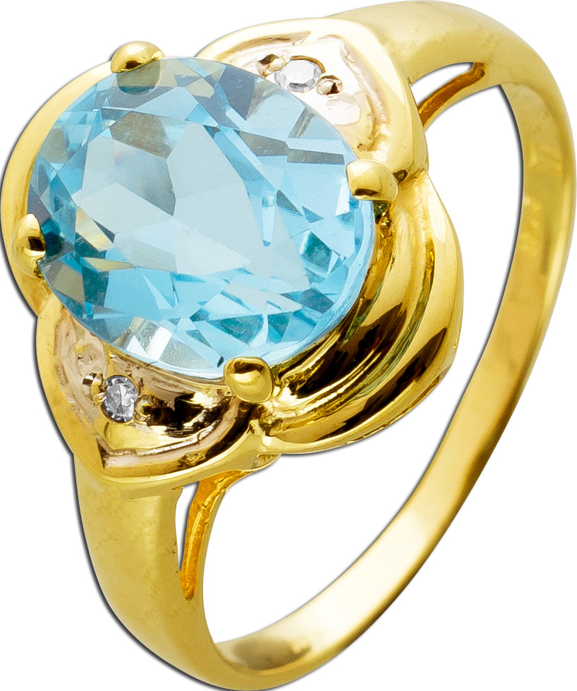 Antiker Ring Gelbgold 14 Edelstein W/SI Karat - 1 Blautopas Goldringe 17mm 8/8 585 1960 2 Vintage Diamanten 0,02ct